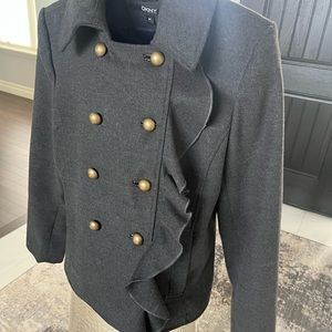 dkny dark grey flannel updated pea  jacket coat size medium  classy and mod🖤🩶